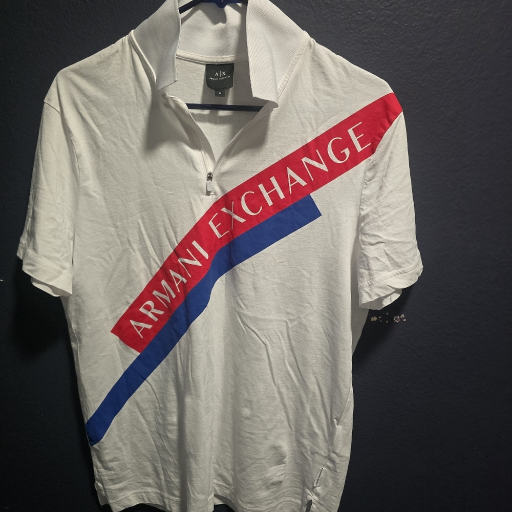 Armani Exchange Polo with Red and Blue Stripes